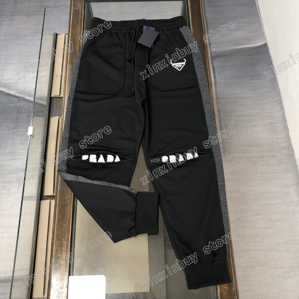 

xinxinbuy Men Designer Pant cotton knee zipper letter Metal triangle label pocket Streetwear Women green black S-2XL, Multi