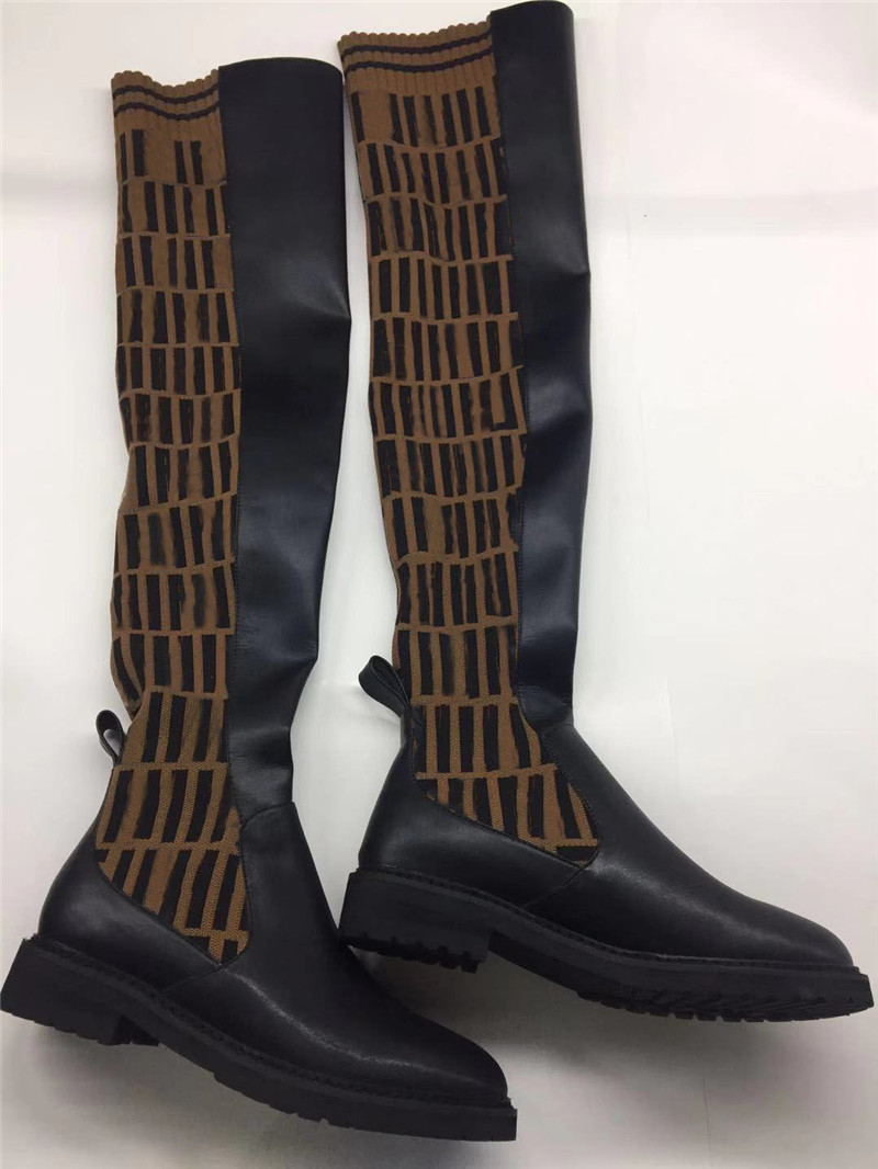 

Designer Luxury Forever Zucca brown stretch knit black leather boot Booties With Original box
