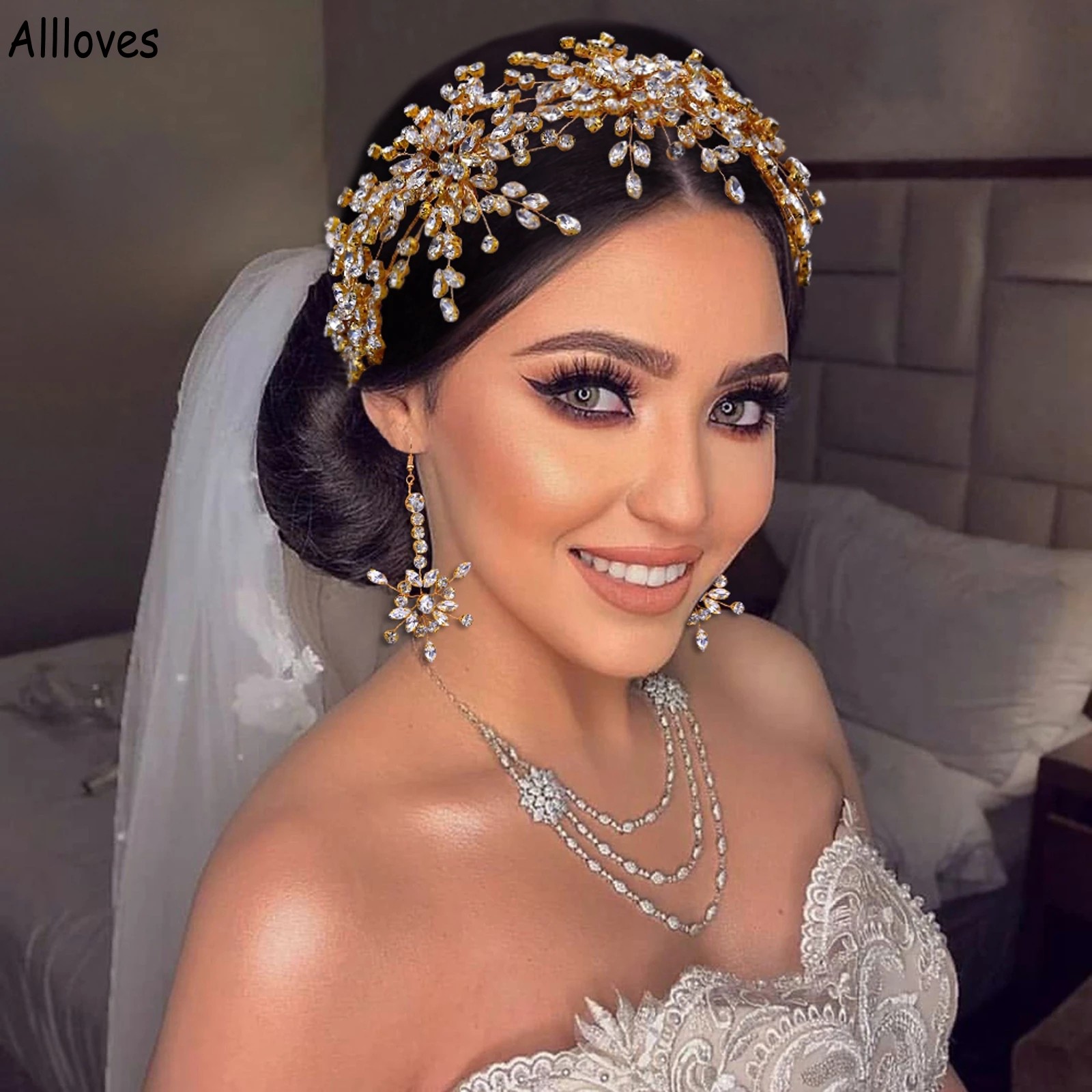 

Luxury Golden Silver Bridal Headpieces Headband Wedding Headdress for Women Hair Accessories Rhinestone Bride Crown and Tiara Party Jewelry Gift CL1424