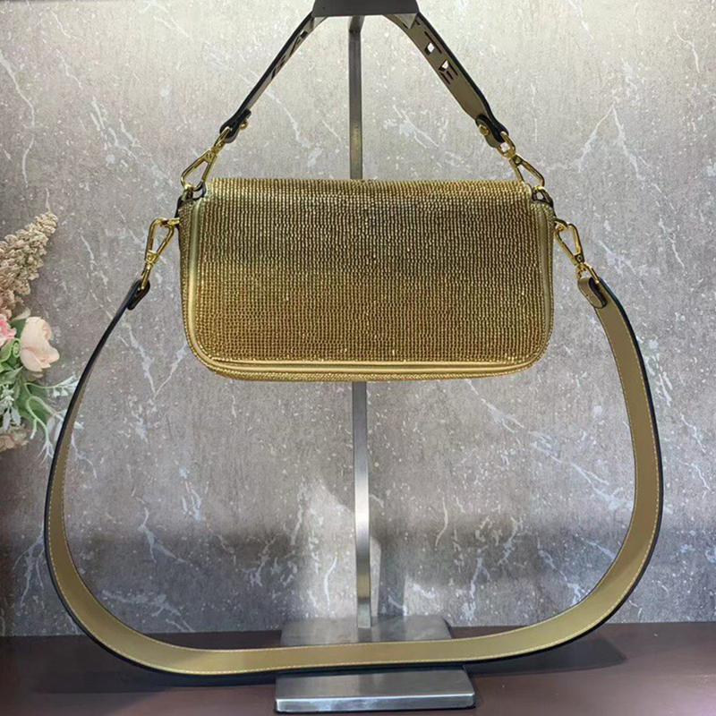 

Designer shoulder bag luxury big-name retro solid color shiny diamond ladies new handbag fashion multifunctional large-capacity messenger bag, Gold