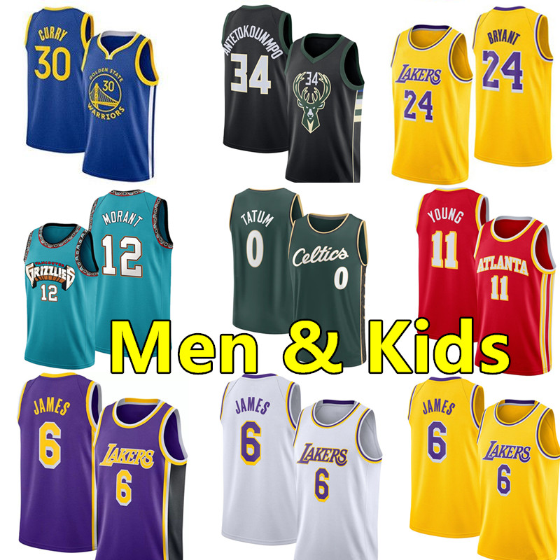 

Men kids Basketball Jerseys 11 Young 30 Curry 6 James 24 Bryant 1 Booker 0 Tatum 34 Antetokounmpo 12 Morant 15 Carter 77 Doncic adult children jersey, Colour 2