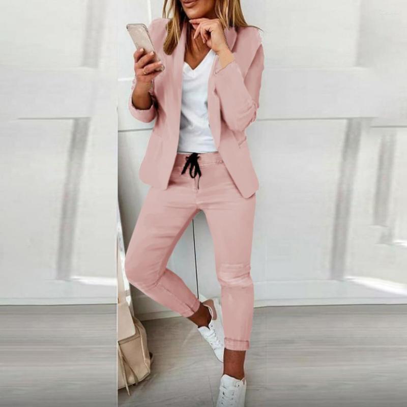 

Women's Two Piece Pants Outfit 1 Set Slim Suit Blazer Regular Sleeve Open Stitch Trousers, Black