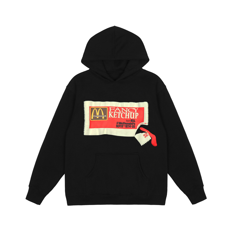 

22fw USA Meal Puff Print Hoodie Autumn Winter Casual Men Women High Street Cotton Pullover Hooded Sweatshirt 573, Black