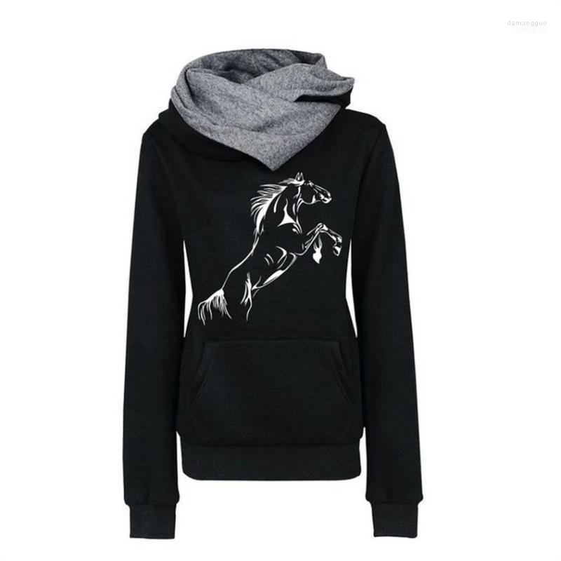 

Women' Hoodies Autumn And Spring Women Hoodie Horse Printed Sweatshirt Long Sleeves Fashion Streetwear Female Harauku Clothes Women, Black