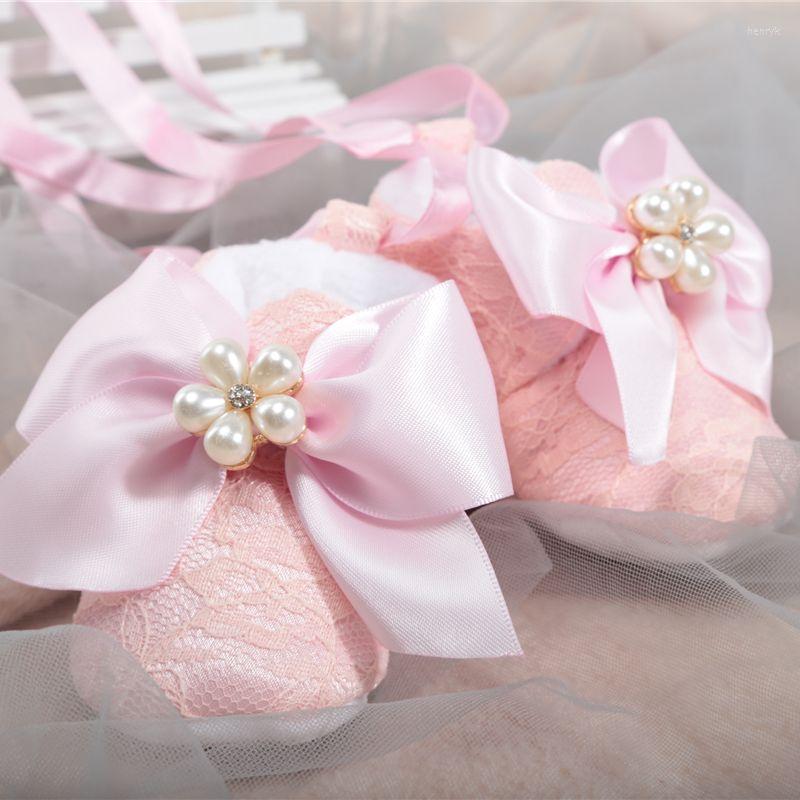 

First Walkers Dollbling Baby Girl 1er Birthday Party Wedding Gift Pink Lace Crib Pearl Rhinestone Shoes With Back Heel Satin Chalaza Belt, Model 3