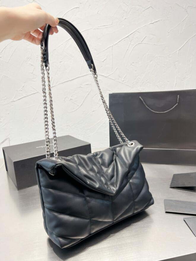 

Cosmetic Bags Quality Ladies LOULOU Bags Full Leather Real Messenger CrossBody Chain Shoulder Bag Women's Purse Key Card Purse Tote With Box