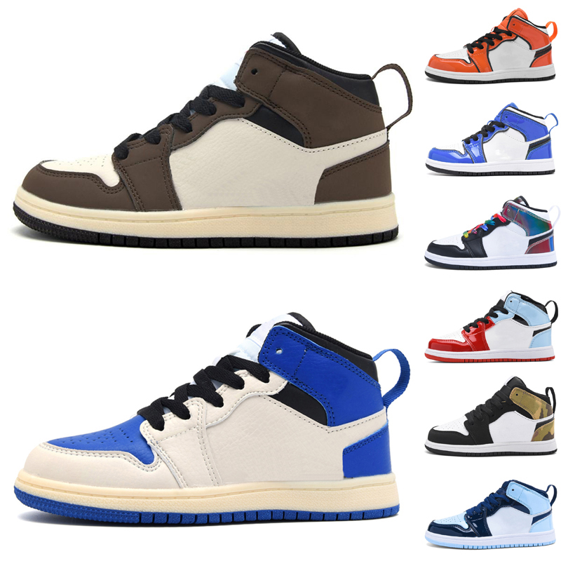 

Basketball Shoes Jumpman 1 MID High OG 1s Men Dark Reverse Mocha Patent Bred Heritage Chicago University Blue Black White Big Boys Girls Trainers size 9C-3Y 26-35, As photo 7