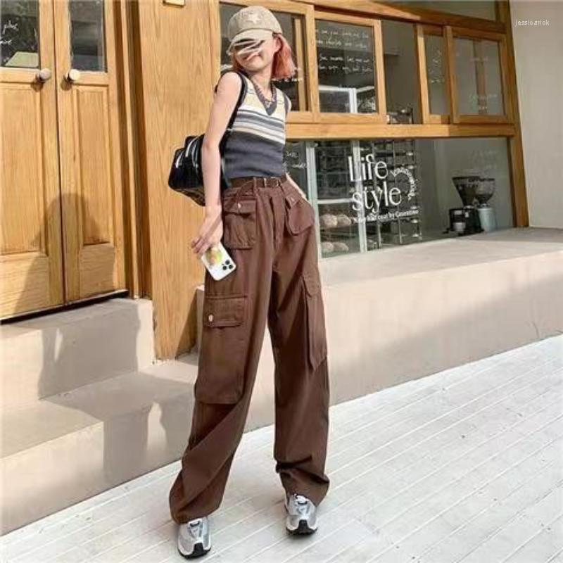 

Women' Pants Woman Overalls High Street Straight Wide Legs Female Casual Sports Ladies Fashion Cargo Bottoms Trousers G196, Black