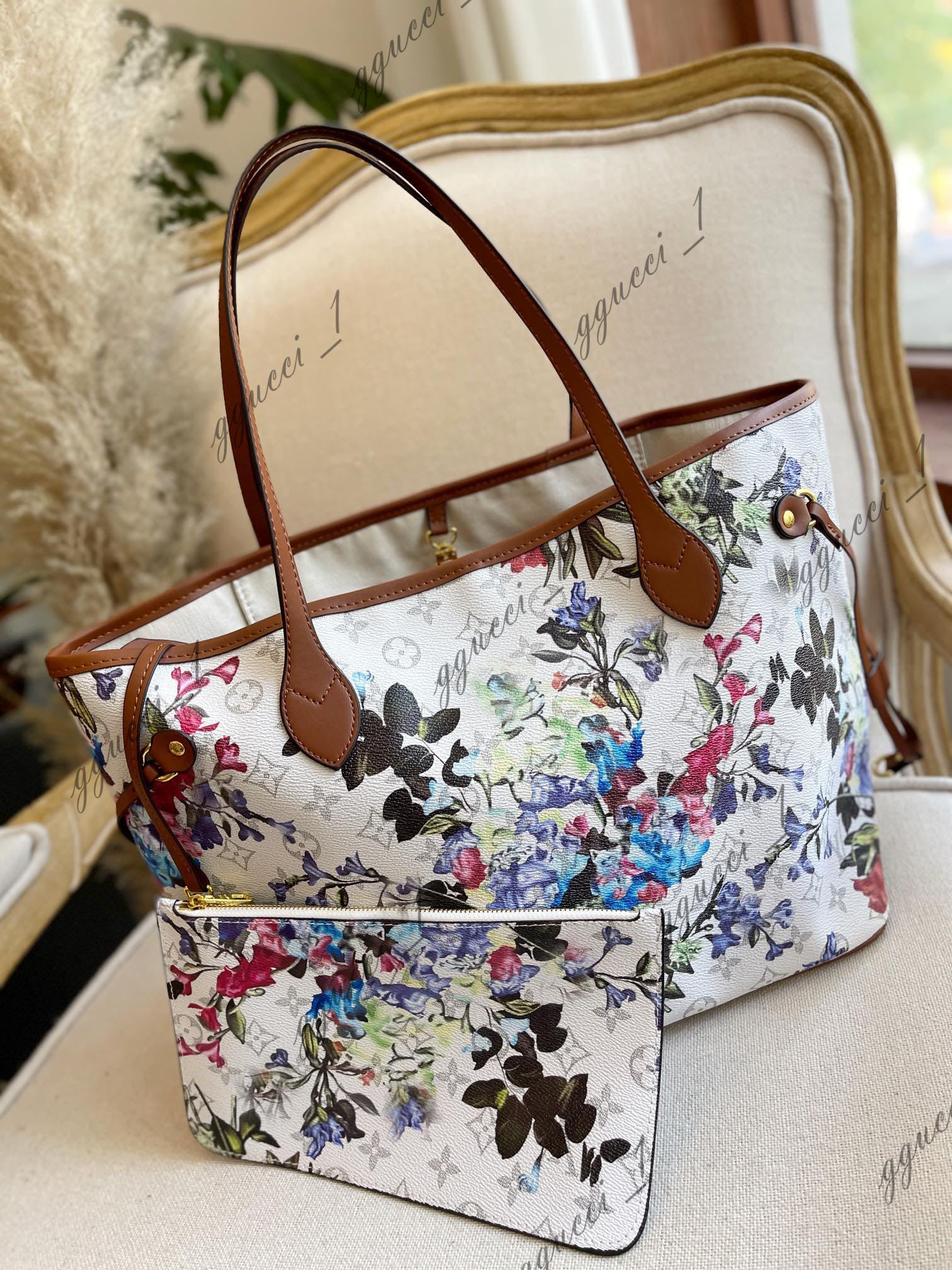 

2023 Same price at the counter Bags fashion Color printing flowers Design high-capacity shopping package leather shoulder clutch handbag tote evening package, Red