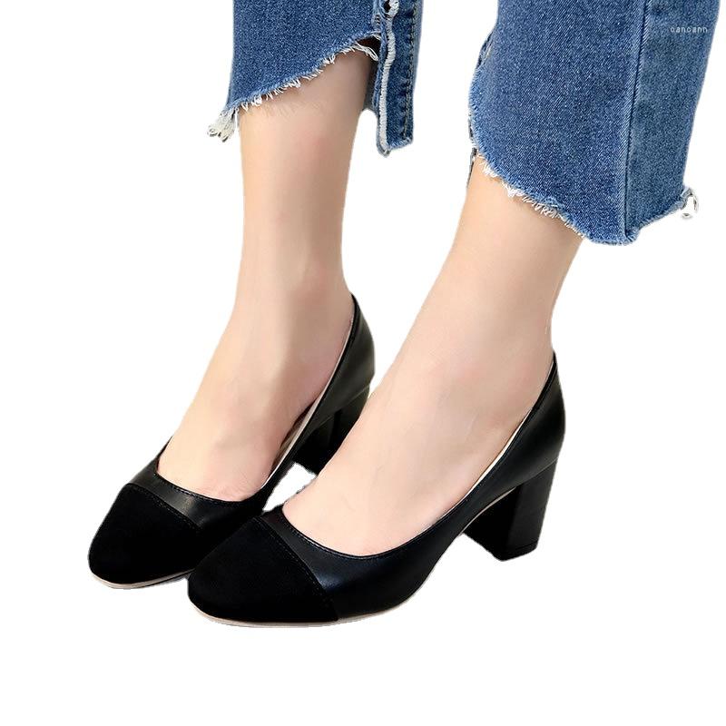 

Dress Shoes Women Pumps High Heels Woman Mixed Color Slip-on Round Toe Mature 2022 Spring Autumn Ladies Footwear Shallow Quality, Black