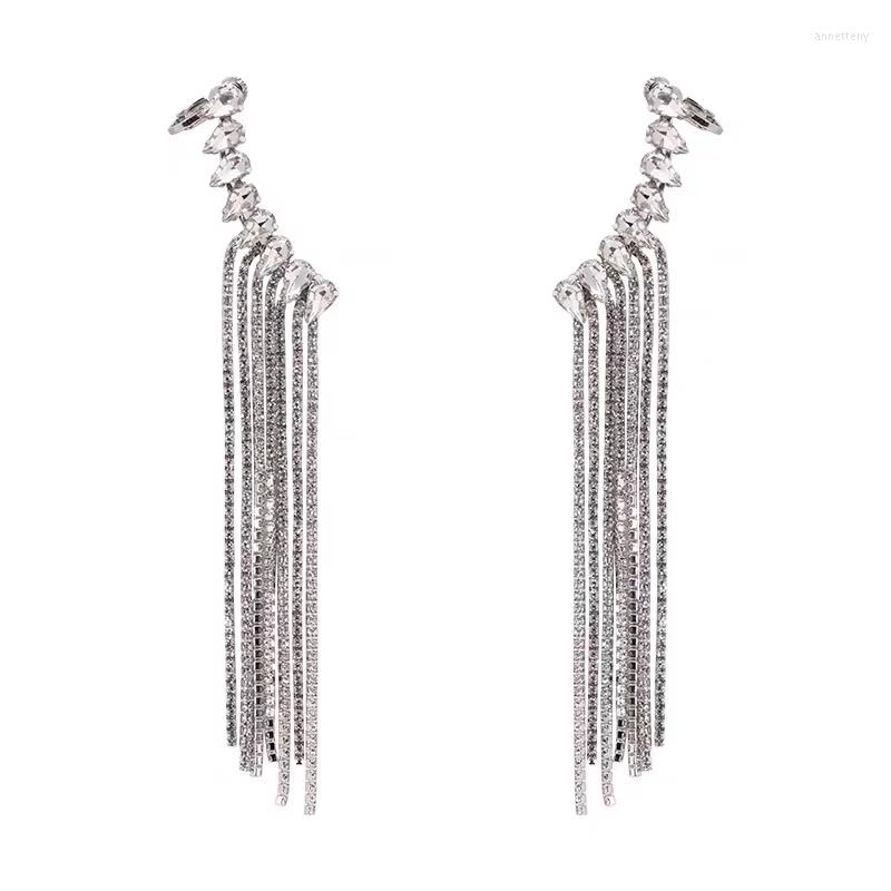 

Backs Earrings Rongho Brand Water Drop Crystal Clip For Women Brincos Punk Rhinestone Chain Tassel Earring Femme Ear Cuff