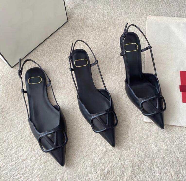 

Designer Women Sandals Metal V Buckle Sexy Pointed Toe High Heels 6cm 8cm 10cm Lady Pumps Nude Black White Summer Classics Dress Shoes With Box Big Size 35-44, 15