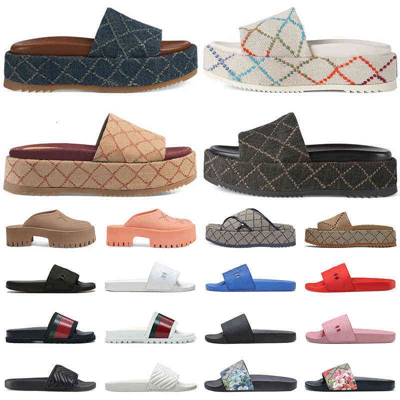 

2022 men women platform slides luxury designer sandals Multicolor Black white blue maroon Brocade rubber slipper fashion Beach Shoes UCW, 16