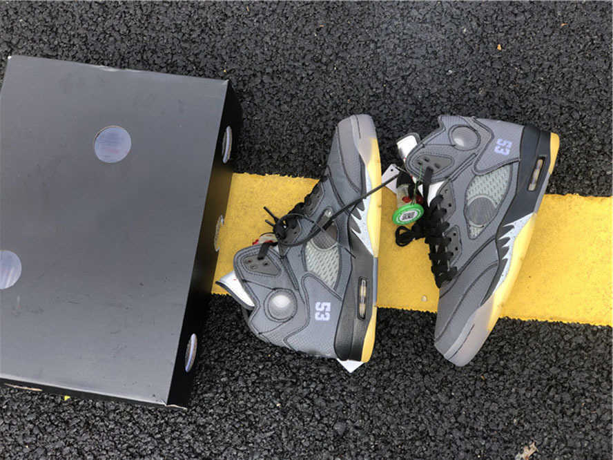 

Shoes Jumpman 5s Ow Men Basketball High Material Off Union 5 Grey Yellow White Designer Full 36-48, Shiping box