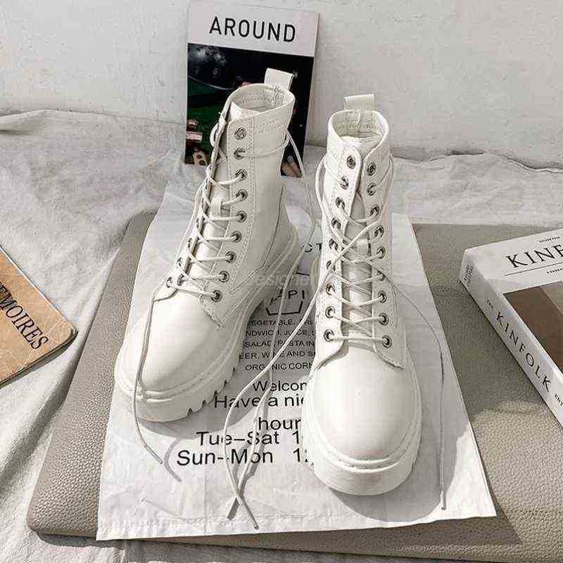 

Boots Ankle Boots Shoes New White Black Pu Leather Women Autumn Winter Round Toe Lace Up Fashion Motorcycle Platform Botas 111322H