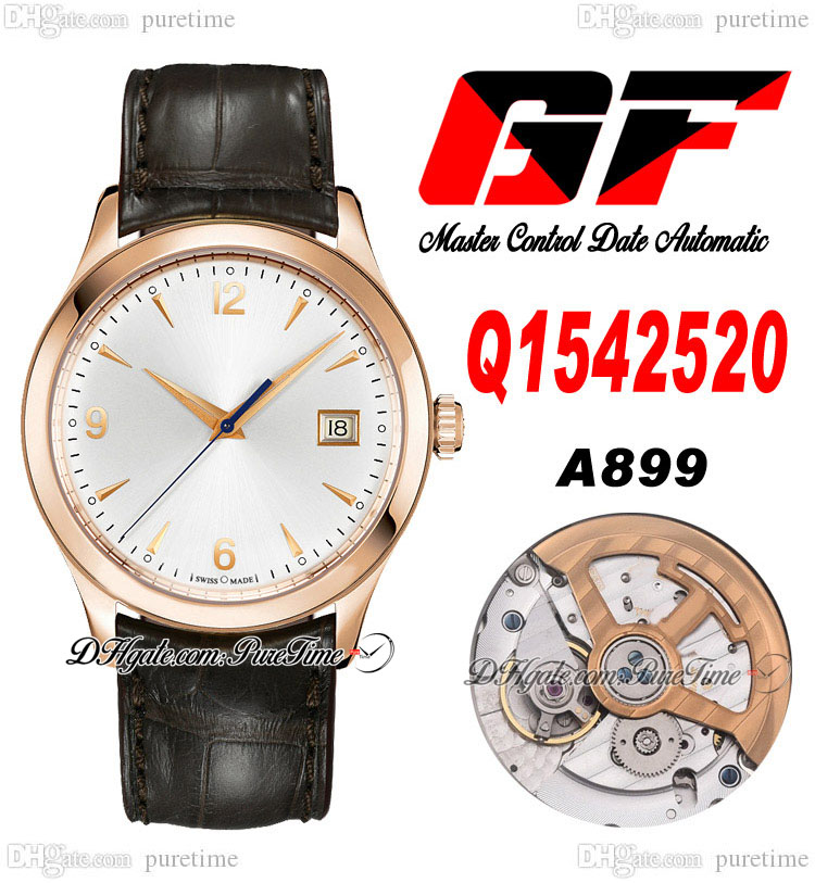 

GF Master Control Date A899 Automatic Mens Watch Q1542520 Rose Gold Silver Stick Dial Brown Leather Strap Watches Super Edition Watches Puretime C3