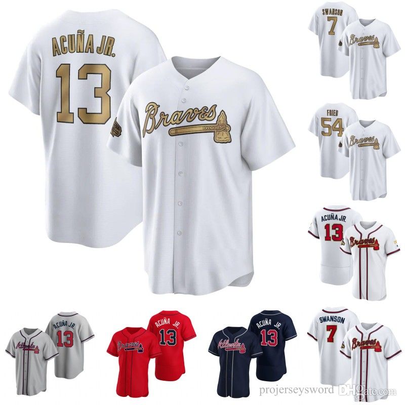 

Atlanta 2022 All-Star Braves Jersey Ronald Acuna Jr. Dansby Swanson Travis d'Arnaud William Contreras Max Fried Austin Riley Matt Olson Eddi, Mens retro white