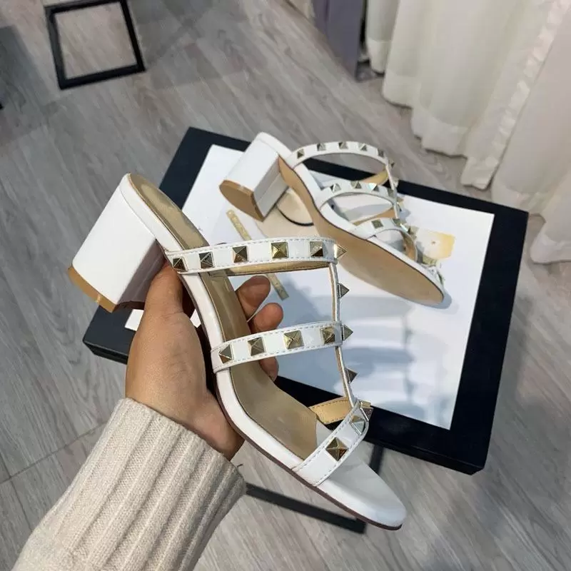 

Sandals Shoes Open-Toed Gladiator Summer Designer Rivet Leather Slippers Flat Sexy Valentinoe''Valentinoity Ynp, Red