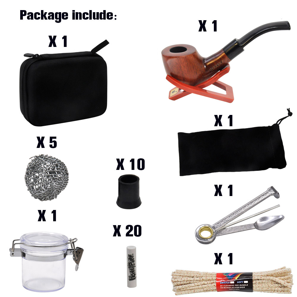 

smoke accessory Tobacco Bag Kit Set Wood Tobacco Pipe Metal Smoking Pipes Cleaning Tools Carbon Filters Glass Storage Jar