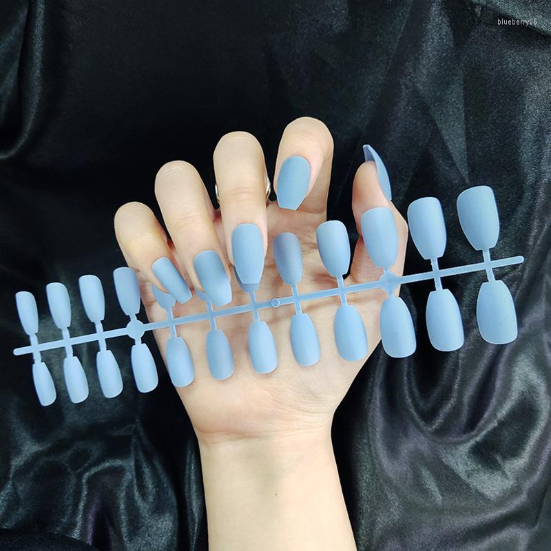 

False Nails Matte Frosted Solid Color Nail Long Coffin Fake Ballet Patch DIY Art 24Pcs, Tjp820-y10-b1
