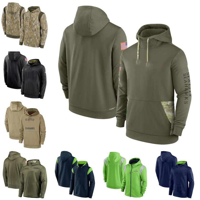 

CUSTOM Men Football Jackets Seattle''Seahawks''2022 Salute to Service Therma Performance Pullover Hoodie Untouchable, Style