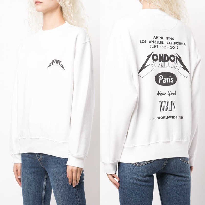 

Fashion ANINE 23ss BING Women Designer Sweatshirt Letter Bing Printing Inner Fleece Round Neck Plush Sweater Pullover Sweater, White