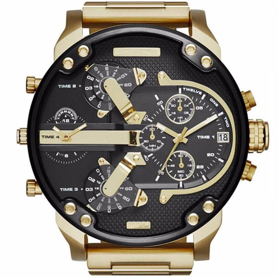 

Relogio Masculino Mens Watch Sports Wristwatches Big Face Stainless Steel Quartz Analog Business Army Military Watches Gifts Clock237Y, Gold band 73 33