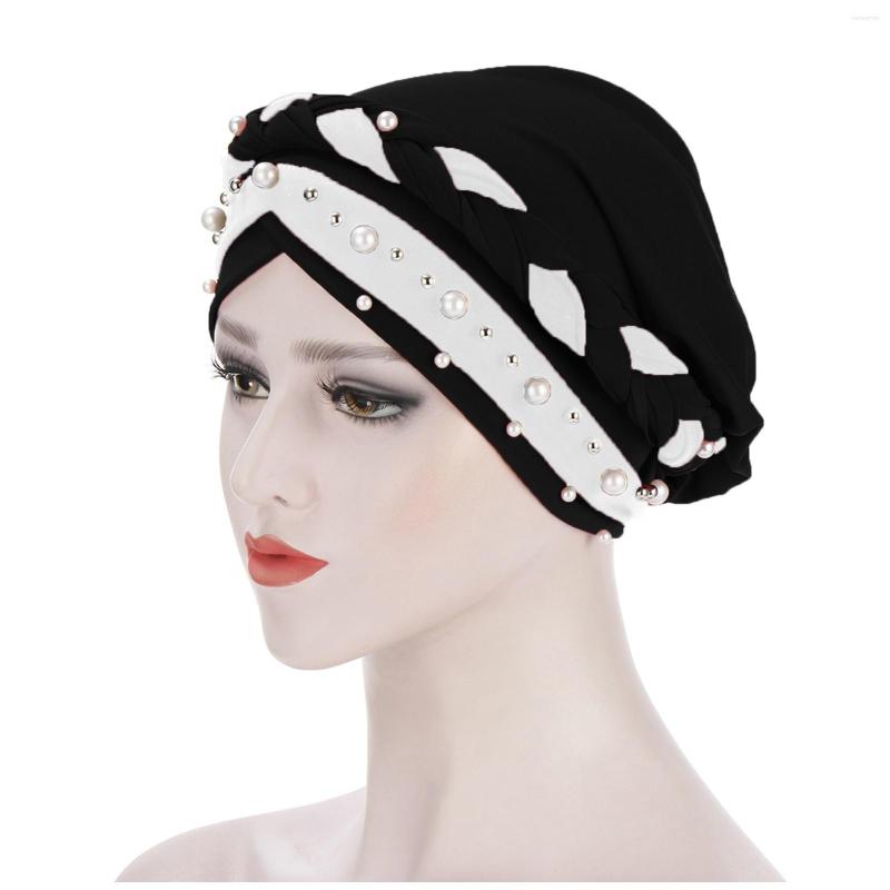 

Ball Caps Women Muslim Nail Milk Two-color Braid Baotou Hat Turban Beads Silk Baseball V Cap Womens Workout, Black