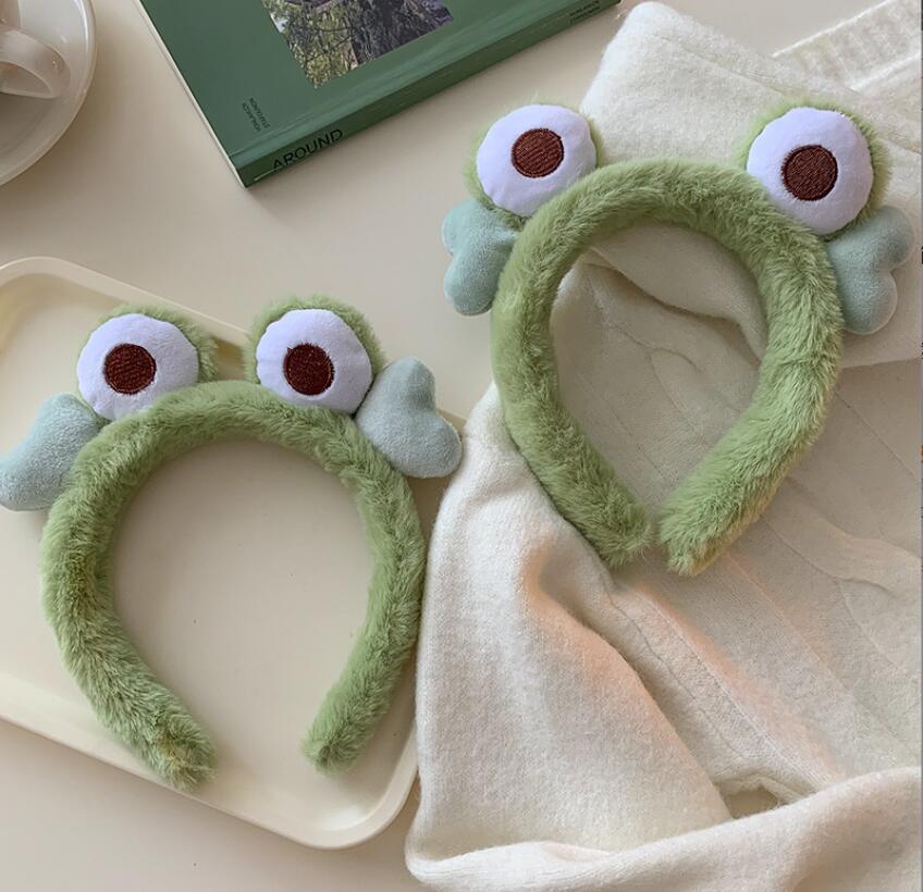 

Korea Frog Hair-Band New Winter Women Face Wash Head Hoop Cartoon Faux Fur Hairband Girls Head-wear Gifts Baby kids Maternity Hair Accessories, As picture