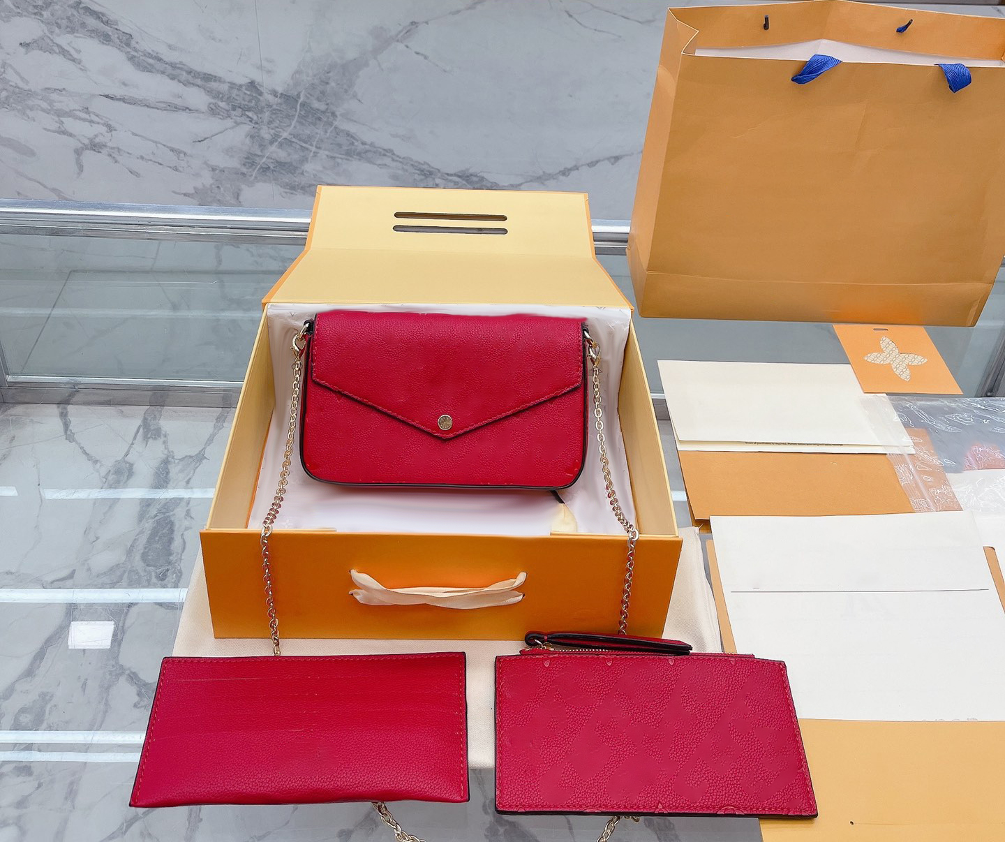 

Brand Shoulder Bag Crossbody Luxury Handbag Tote Designer Messenger Bags 5A Quality Classic Genuine Leather 3PCS/SET Coin Envelope 22CM, Original box
