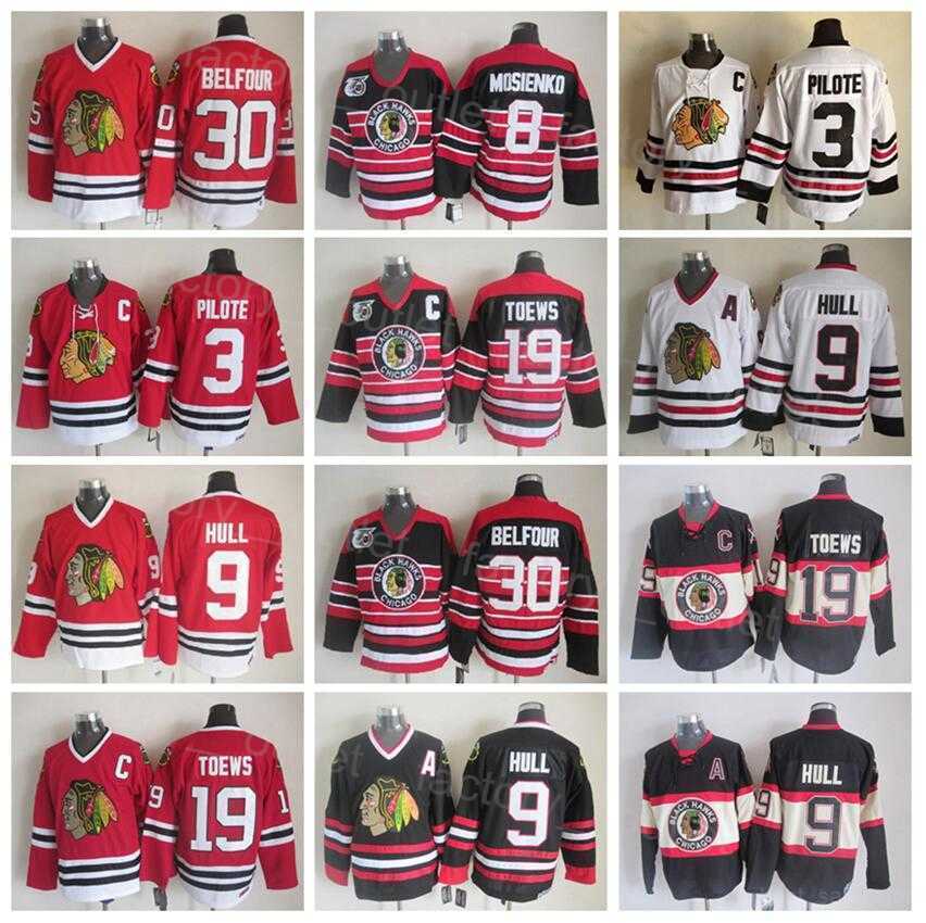 

Retro Chicago Throwback Blackhawks Hockey 9 Bobby Hull Jersey 8 Bill Mosienko 30 Ed Belfour 19 Jonathan Toews 3 Pierre Pilote Vintage, Red