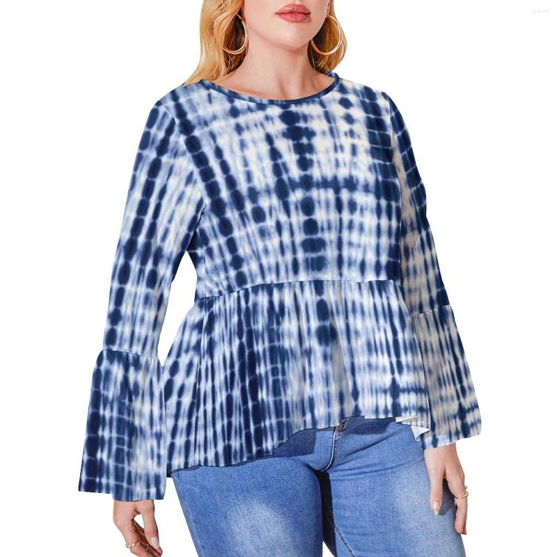 

Shirt Blue Tie Dye Pattern Artistic Vintage Print Retro Ruffled T Shirts Womens Street Wear Tee Plus Size Graphic Tees, Style-11