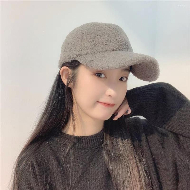

Ball Caps Unisex Baseball Hat Artificial Lamb Wool Thicken Solid Color Curved Brim Sun Windproof Protection Cap 2022, White
