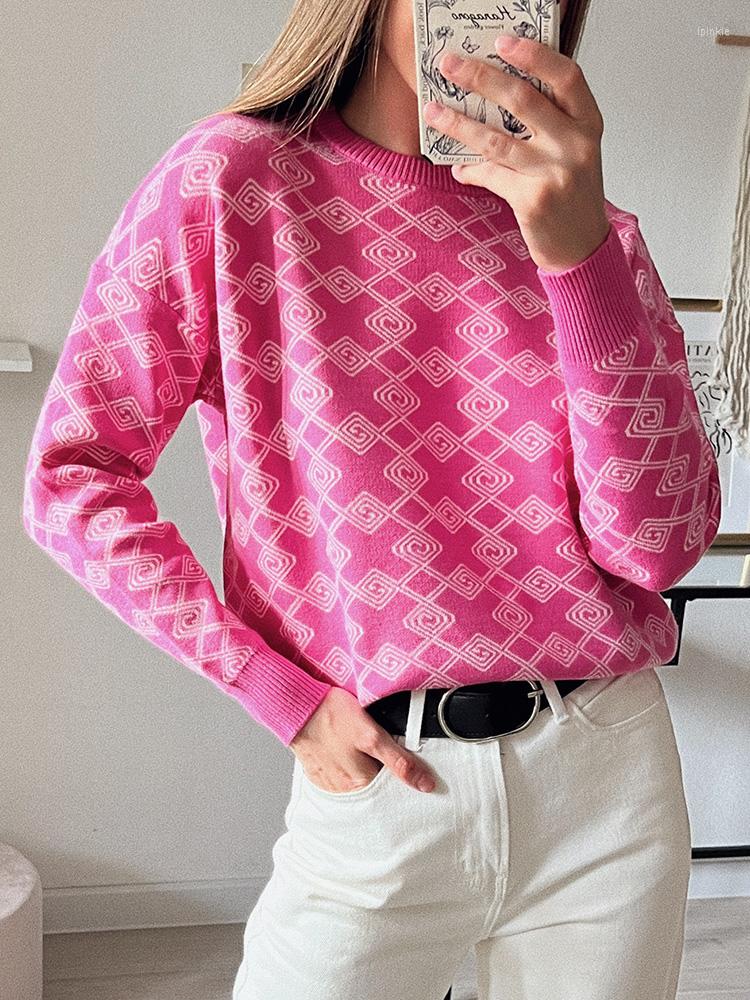 

Women's Sweaters Print Women Sweater Pullover Knitted O-Neck Long Sleeve Winter Loose Female 2022 Warm Fashion Streetwear Women's Jumper, White powder