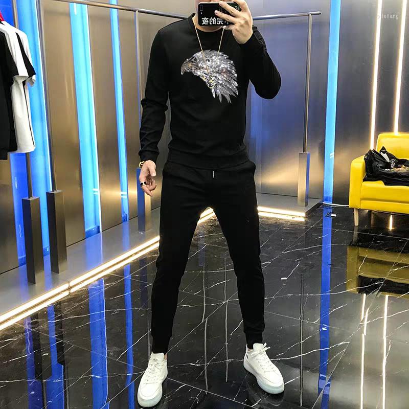 

Men's Tracksuits Black Tracksuit Men's Sets Pure Cotton Hoodie Pants 2-Pieces / Diamond Male Sweatshirt Casual Jogging Loose Plus Size, As shown asian size