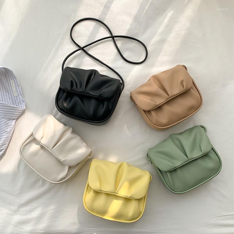 

Evening Bags Brand Quality Women Soft Pu Leather Handbags Female Mini Pleated Shoulder Fashion Crossbody Ladies Phone Purse Flap, White