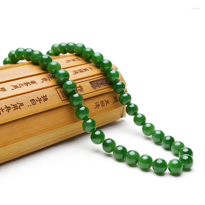 

Chains Natural Hetian Jade Jasper Bead Necklace Jewelry Lucky Exorcise Evil Spirits Amulet Fine