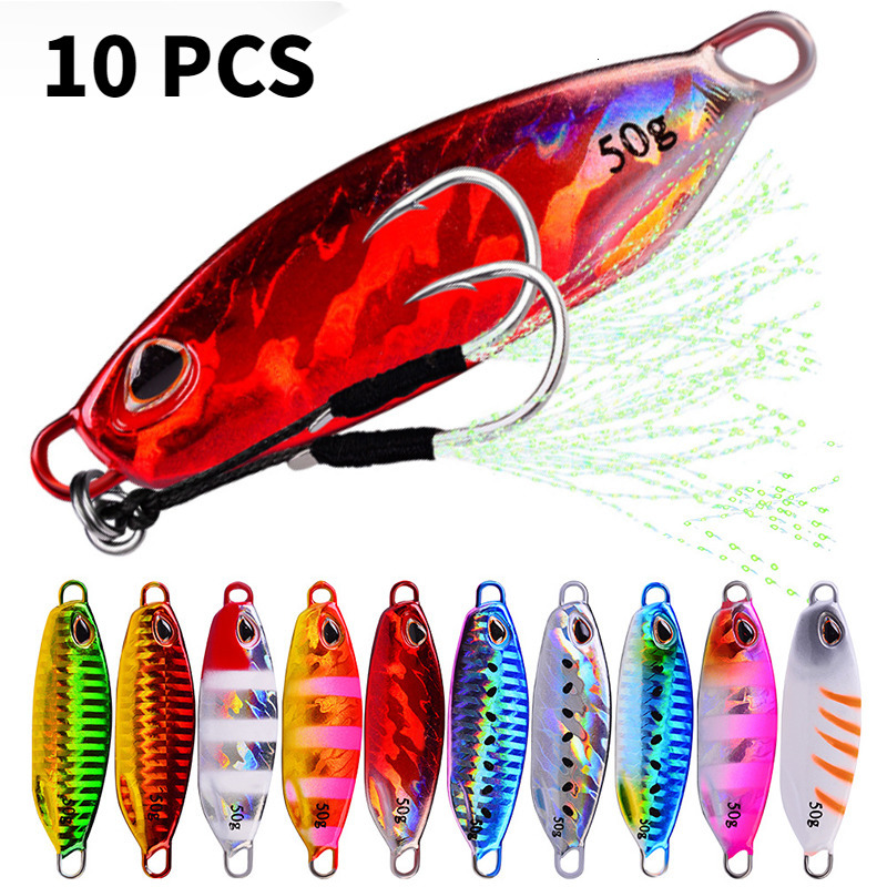 

Baits Lures 10 Pcsset Metal Jig Spoon Lure Artificial Bait Shore Slow Jigging Bass Fishing Tackle 10g 15g 20g 30g 40g 50g 221111