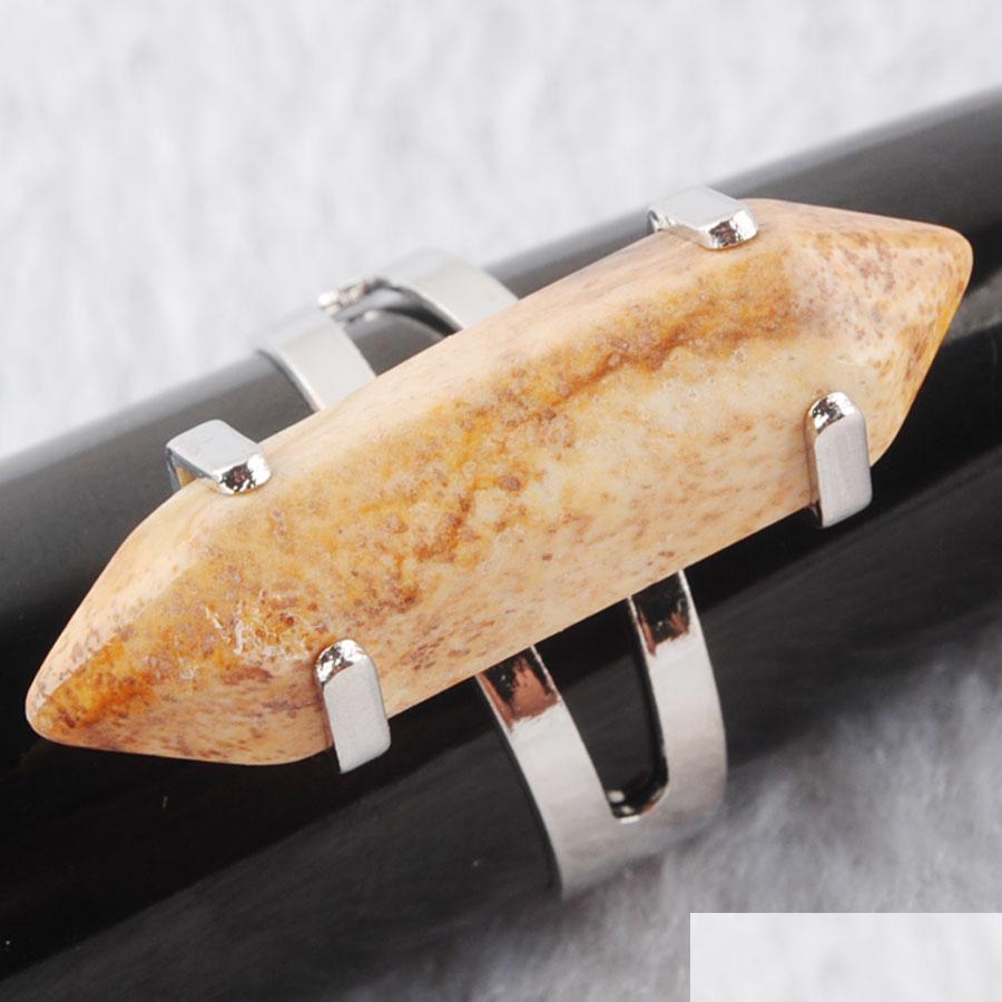

Solitaire Ring Unique Ring For Women Hexagonal Natural Picture Jasper Stone Beads Rings Sier Color Party Jewelry X3016 Drop Delivery Dh0Qm