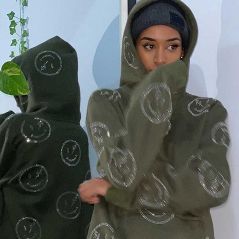 

Men' Hoodies Sweatshirts Goth Cartoon Rhinestones hooded sweater Korean solid color Harajuku Y2K streetwear Oversized pullover punk sweatshirt new T221114, Black