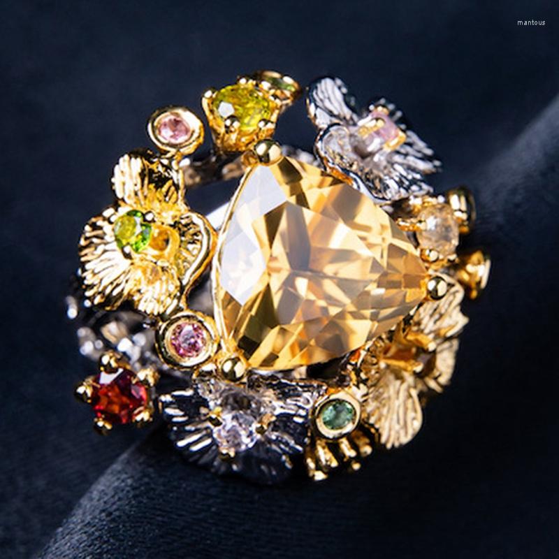 

Wedding Rings Luxury Modern Design Yellow Cubic Zirconia CZ Stone For Women Engagement Adjustable Banquet Party Jewelry Gift