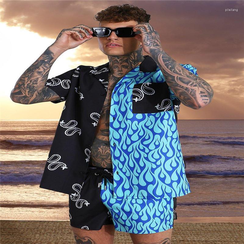 

Men' Tracksuits Summer Suit 2 Piece Shorts Set Men' Tracksuit Print Patchwork T-shirts Sweatpants Male Sports Suits Fashion Brand, Blue