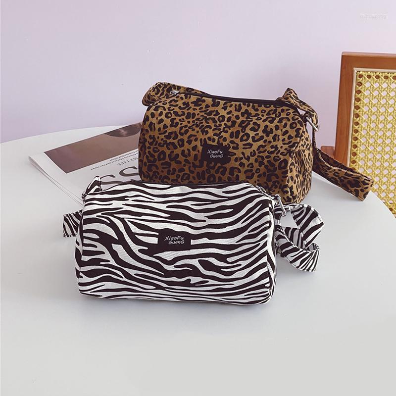 

Evening Bags Fashion Women Leopard Print Shoulder Bucket Female Underarm Canvas Tote Small Purses, White leopard