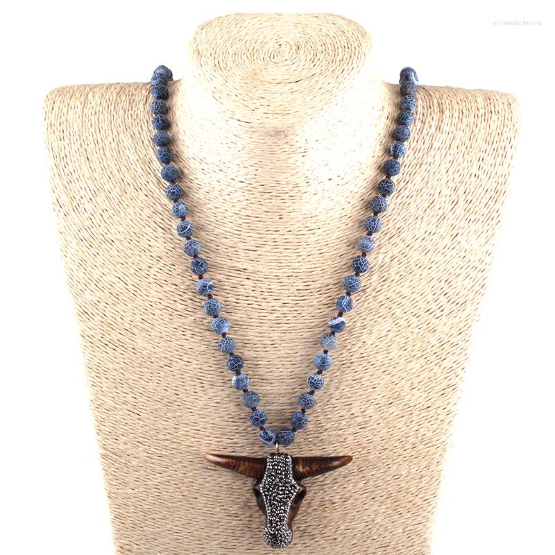 

Pendant Necklaces MOODPC Fashion Semi Precious Weathered Granite Stones With Bull Head Charm Handmade Necklace Women Jewelry