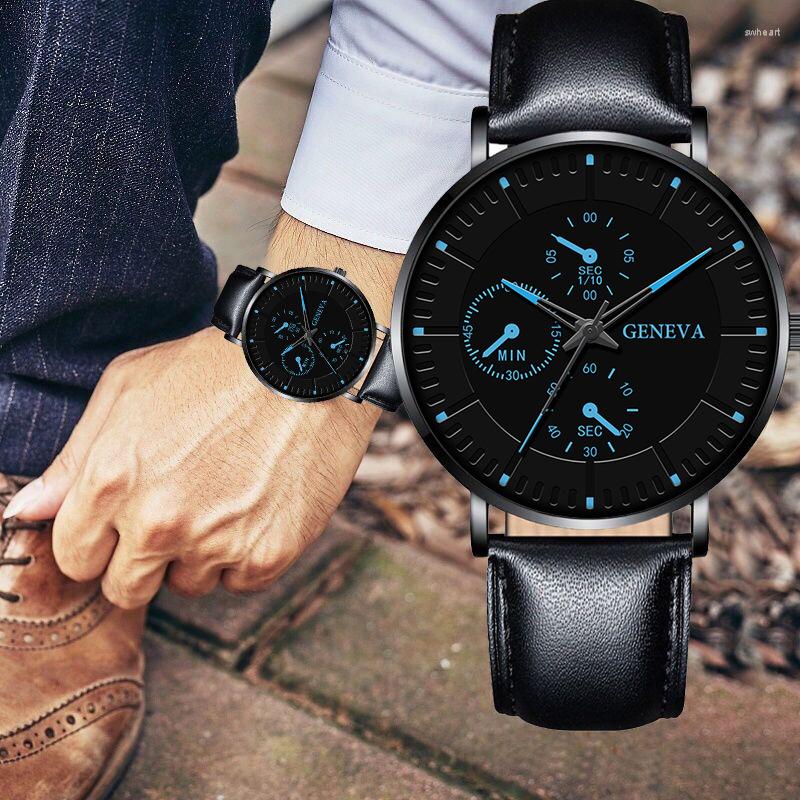 

Wristwatches Top Men Luxury Watches Mens Business Leather Strap Military Sports Quartz Watch For Relogio Masculino, 6 black silver blue