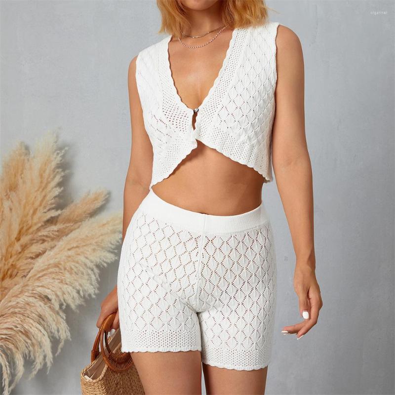 

Women' Tracksuits TETYSEYSH Women Two Pieces Knitted Shorts Set Printing Strap Crop Top Cami Tops High Waist Outfits Party Streetwear, White