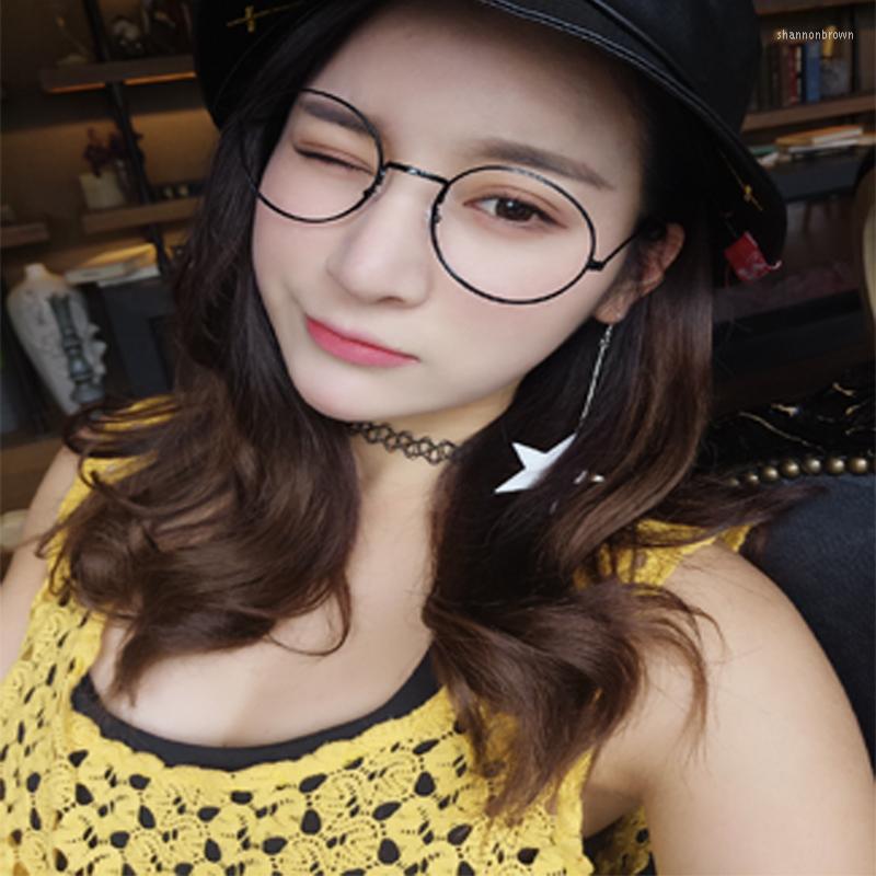 

Sunglasses Round Frame Glasses Retro Fashion Harajuku Trend Metal Flat Mirror