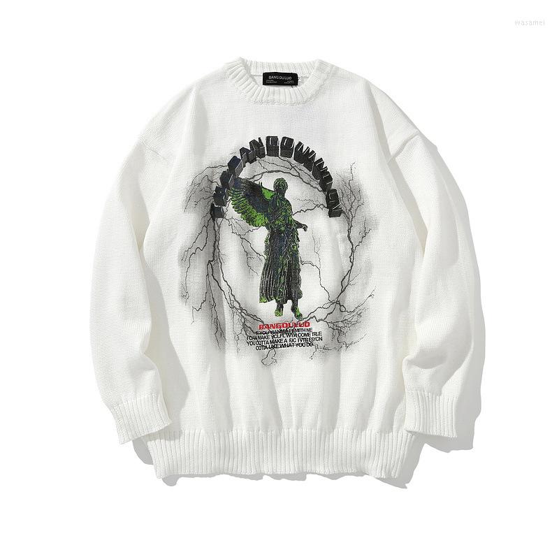 

Men's Sweaters European And American High Street Dark Retro Print Crew Neck Sweater Men's Lazy Wind Hip Hop Loose BF Pullover, Black