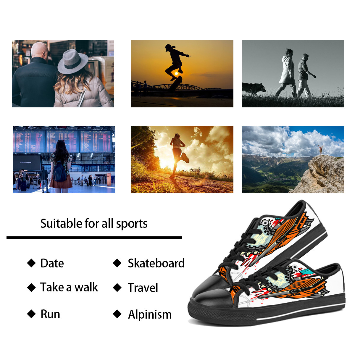 

DIY Custom shoes Classic Canvas Skateboard casual Accept triple black customization UV printing low Cut mens womens sports sneakers waterproof size 38-45 COLOR38