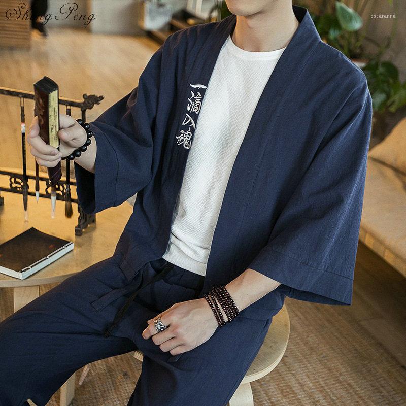 

Ethnic Clothing Kimono Cardigan Men Embroidered Full Sleeve Spring Blouse Japanese Traditional Shirts Q776